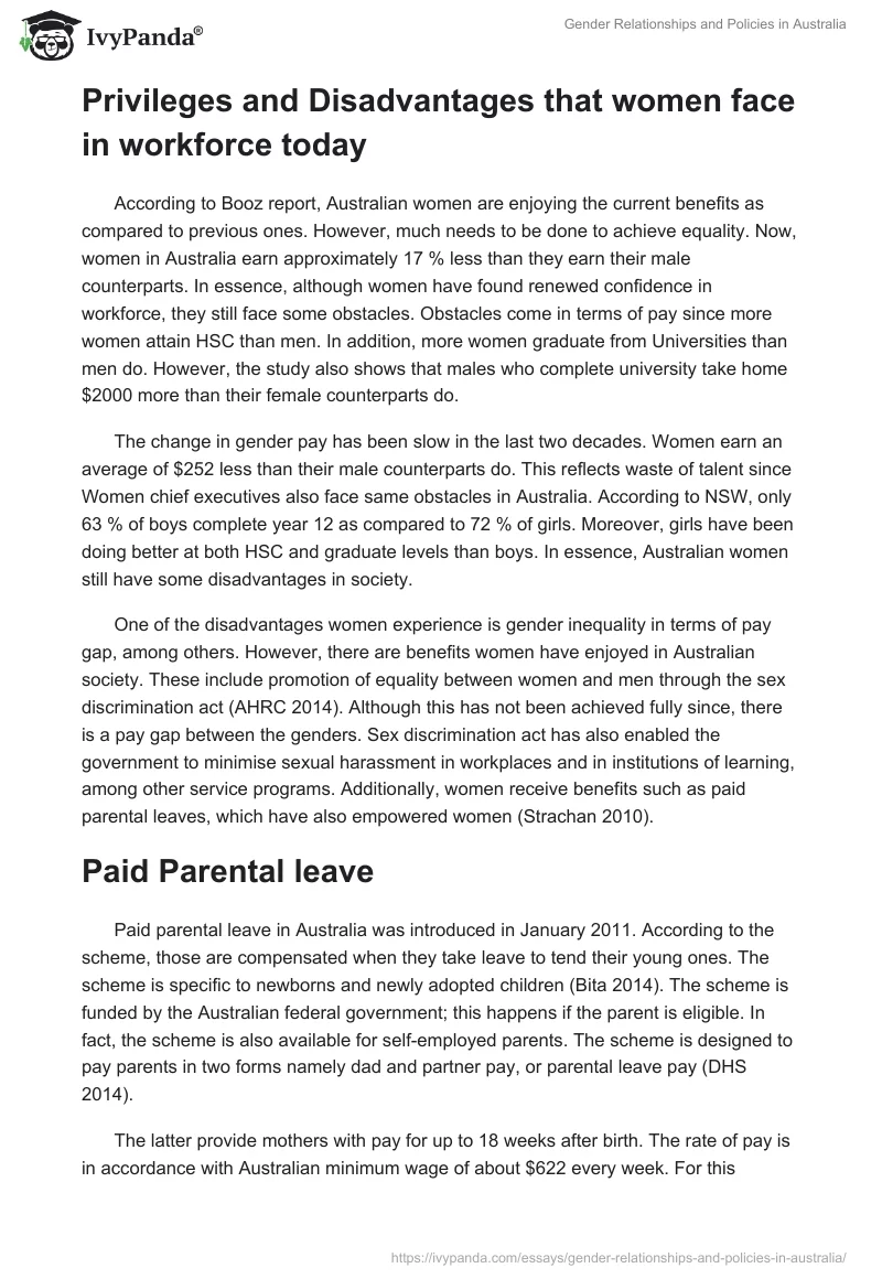 Gender Relationships and Policies in Australia. Page 3