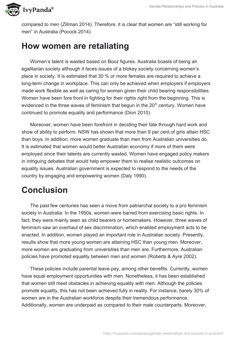 Gender Relationships and Policies in Australia. Page 5