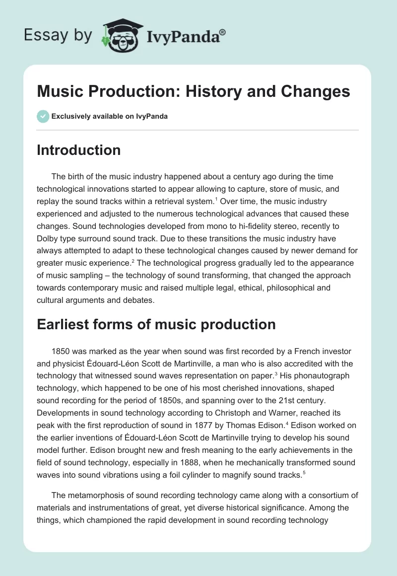 Music Production: History and Changes. Page 1