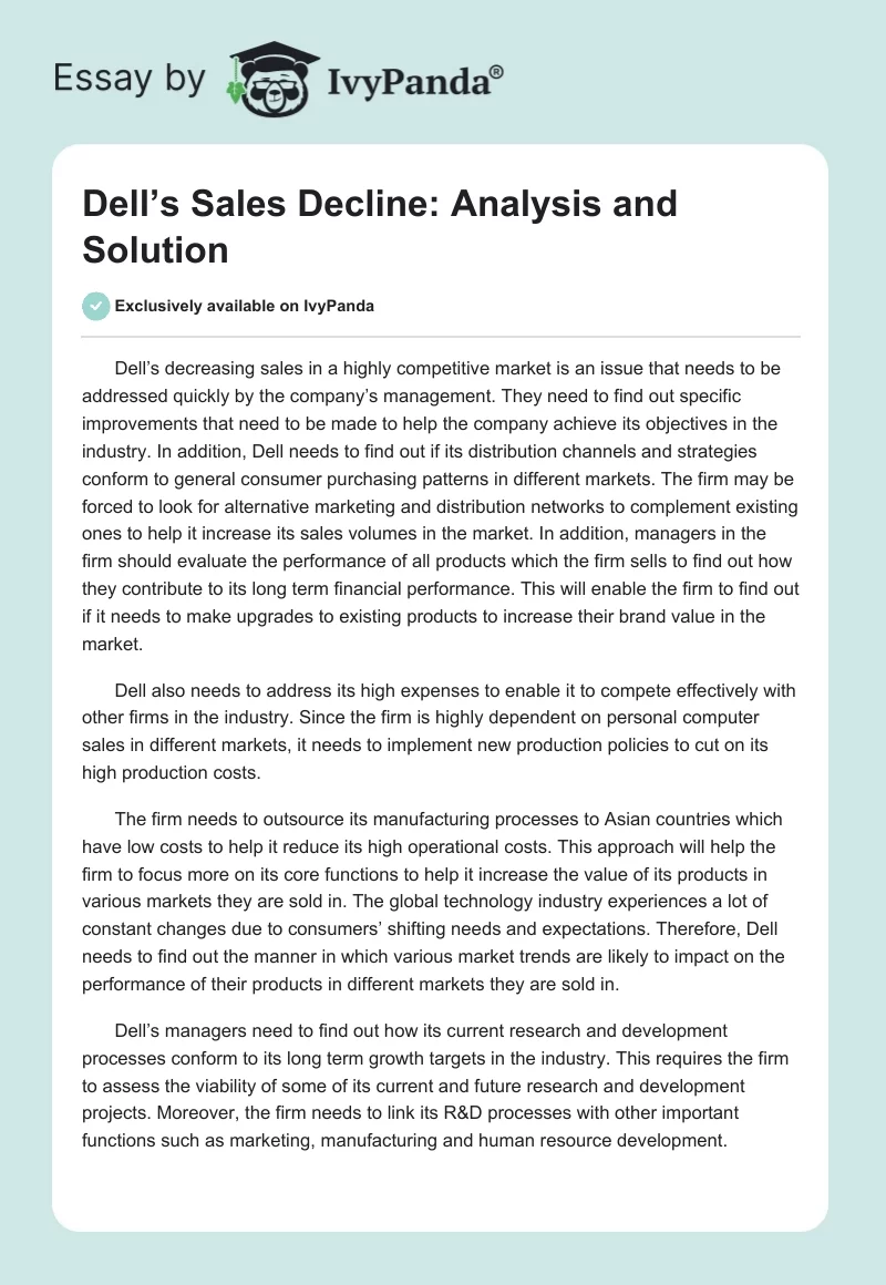 Dell’s Sales Decline: Analysis and Solution. Page 1