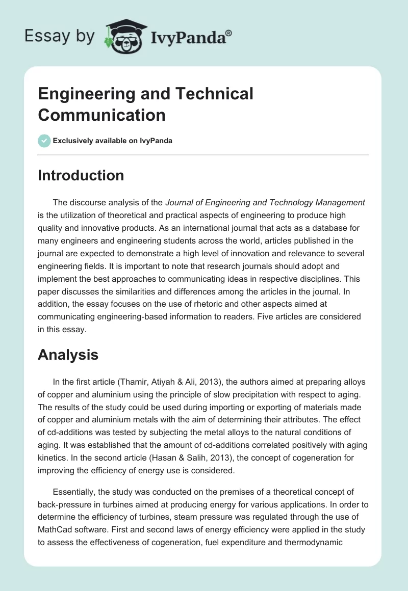 Engineering and Technical Communication. Page 1