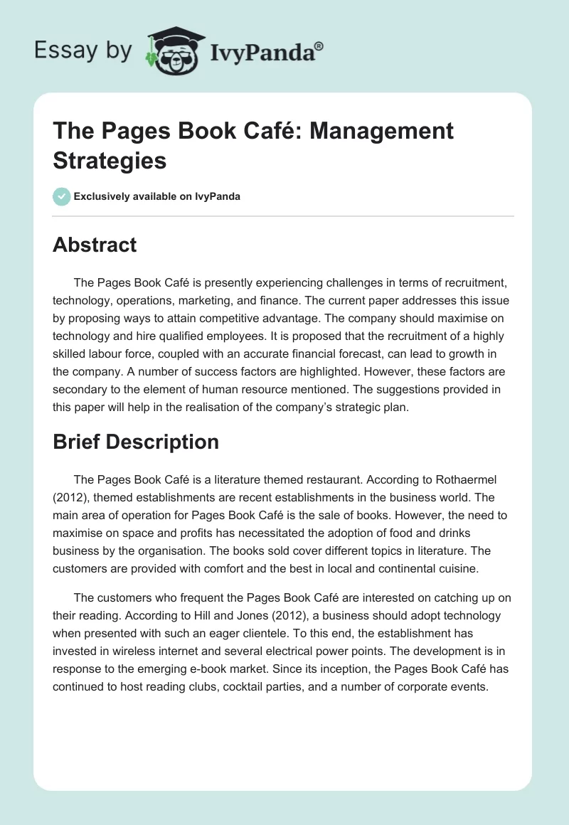 The Pages Book Café: Management Strategies. Page 1