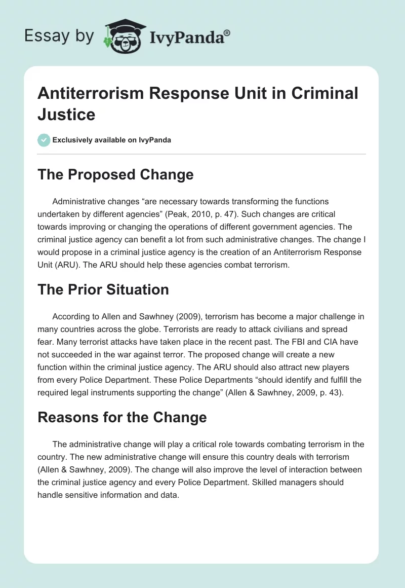 Antiterrorism Response Unit in Criminal Justice. Page 1