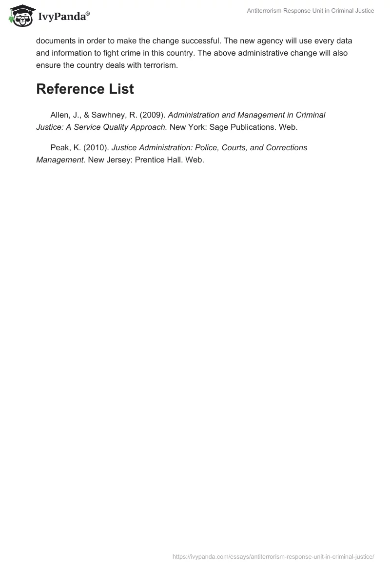 Antiterrorism Response Unit in Criminal Justice. Page 3