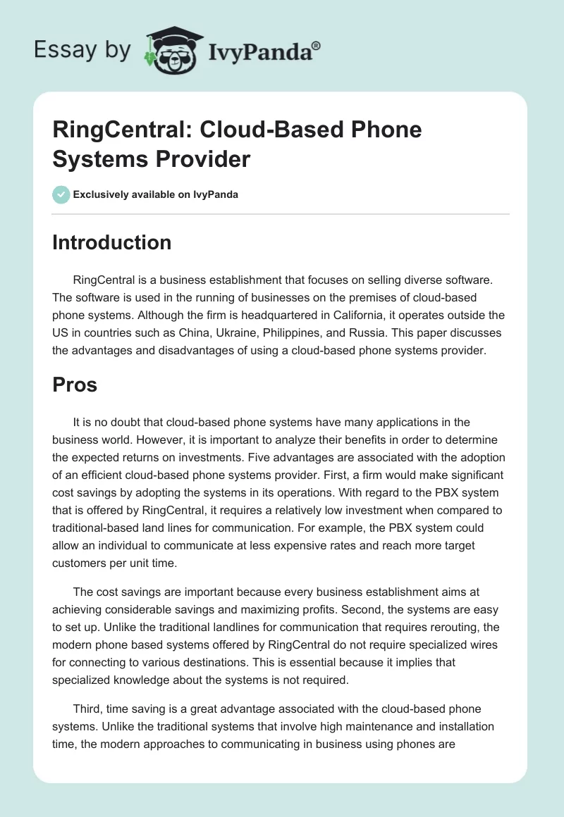 RingCentral: Cloud-Based Phone Systems Provider. Page 1