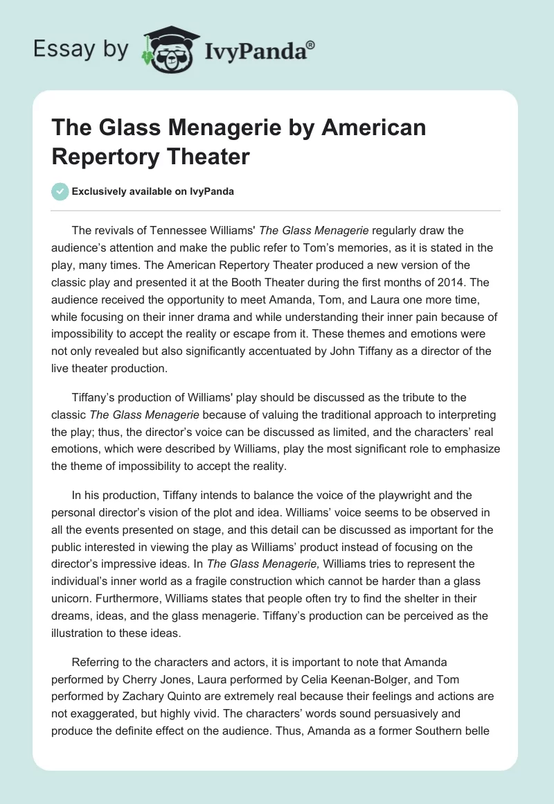 The Glass Menagerie by American Repertory Theater. Page 1