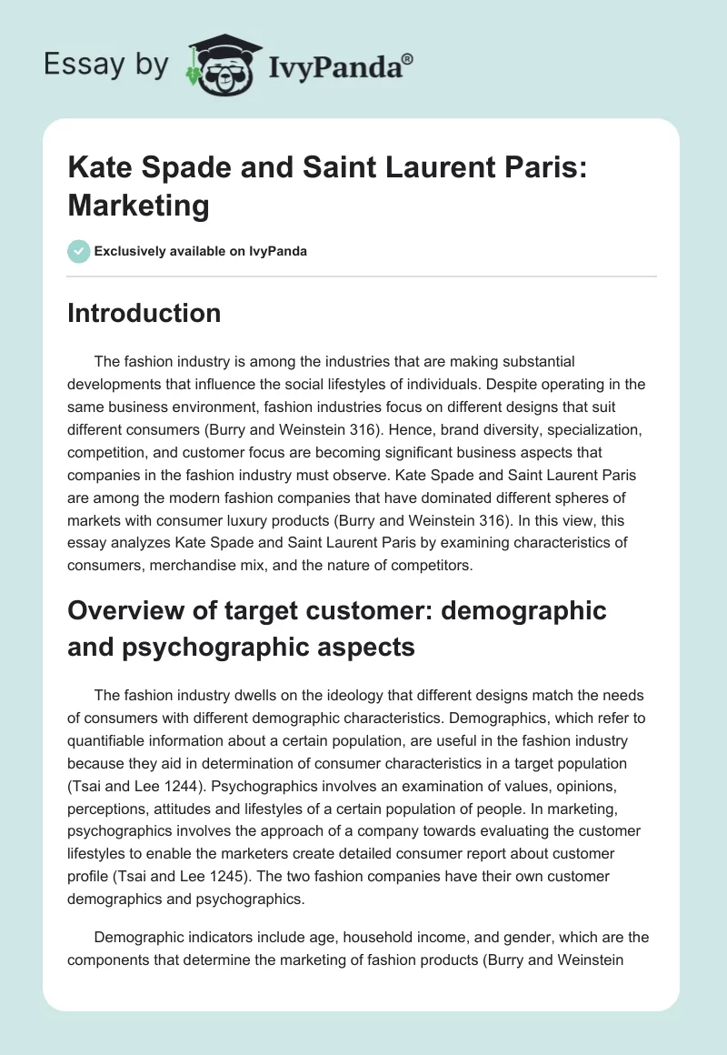 Kate Spade and Saint Laurent Paris: Marketing. Page 1