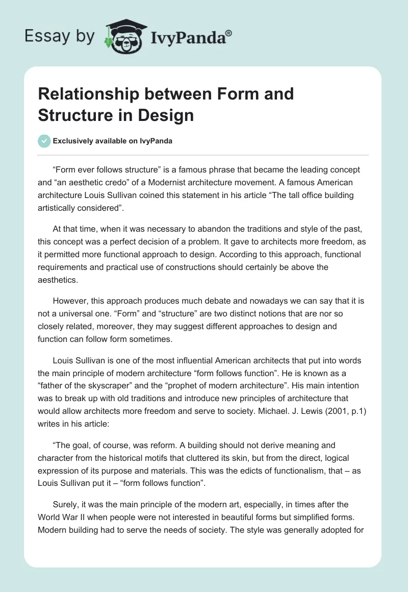 Relationship between Form and Structure in Design. Page 1