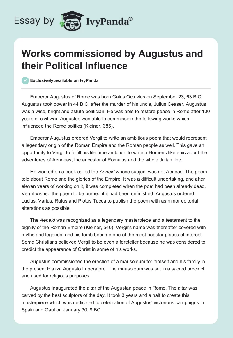 Works Commissioned by Augustus and Their Political Influence. Page 1