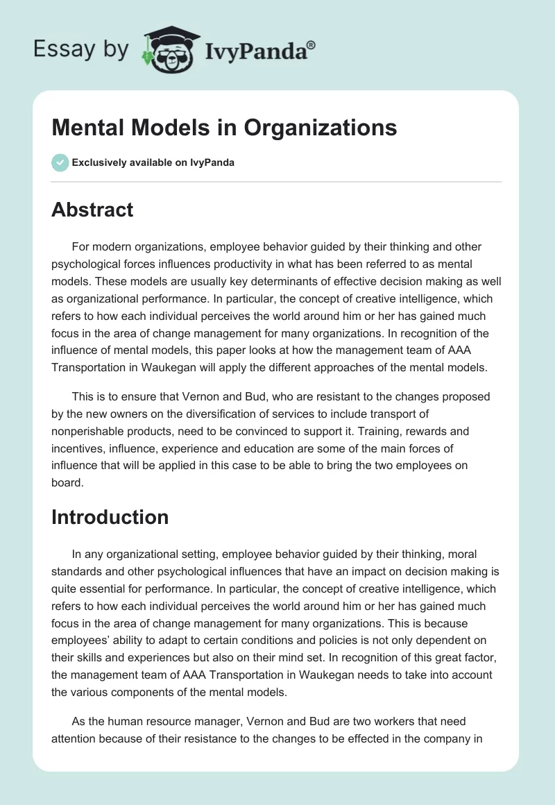 Mental Models in Organizations. Page 1