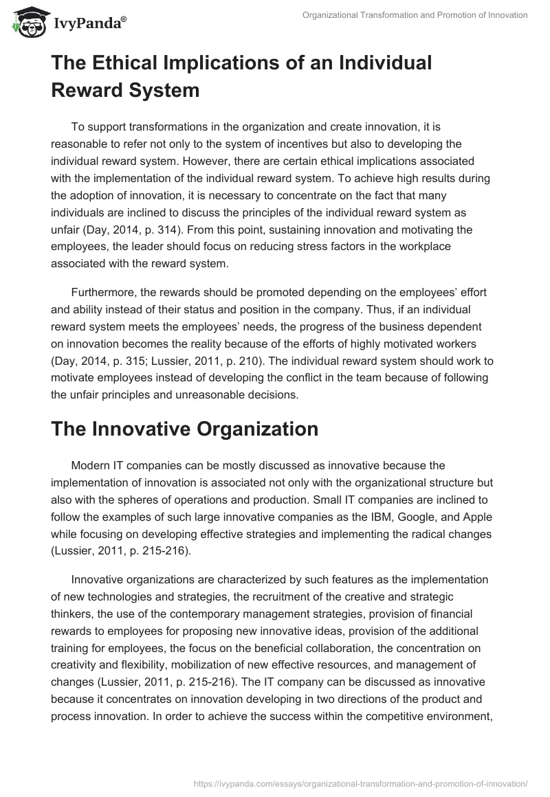 Organizational Transformation and Promotion of Innovation. Page 3