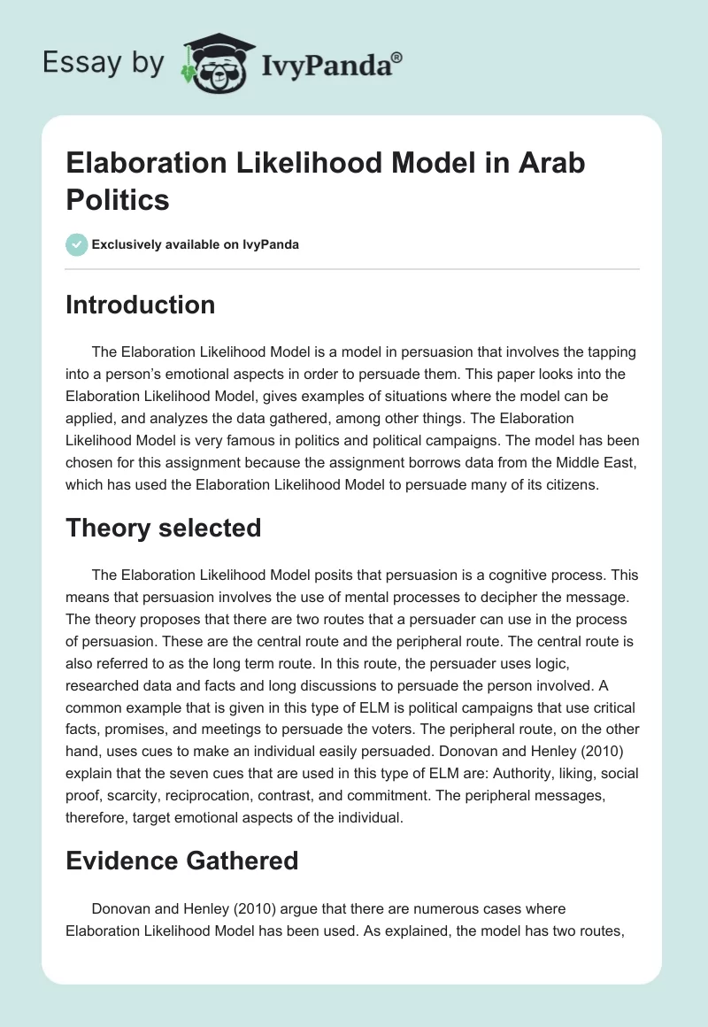Elaboration Likelihood Model in Arab Politics. Page 1