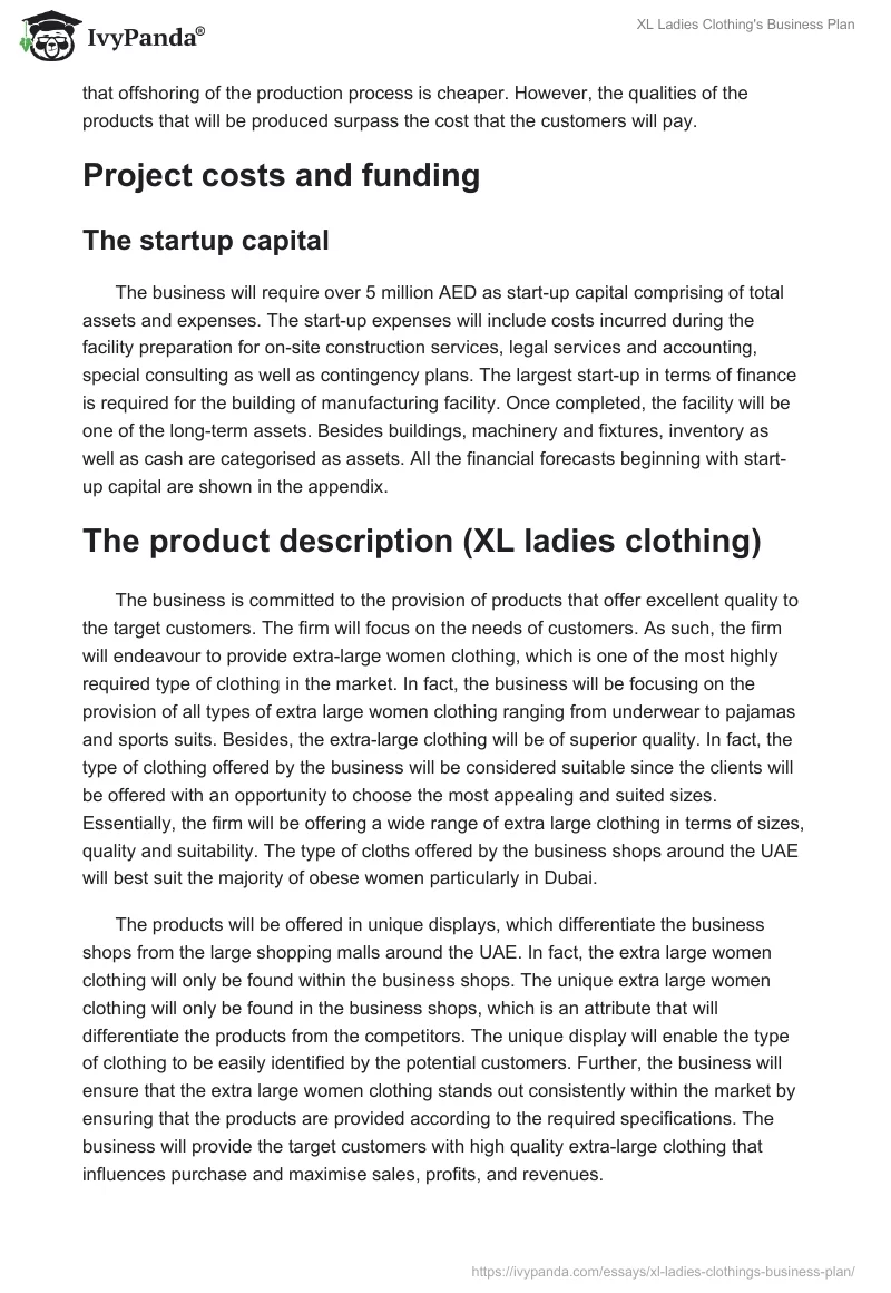 XL Ladies Clothing's Business Plan. Page 3