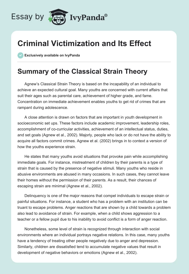 Criminal Victimization and Its Effect. Page 1