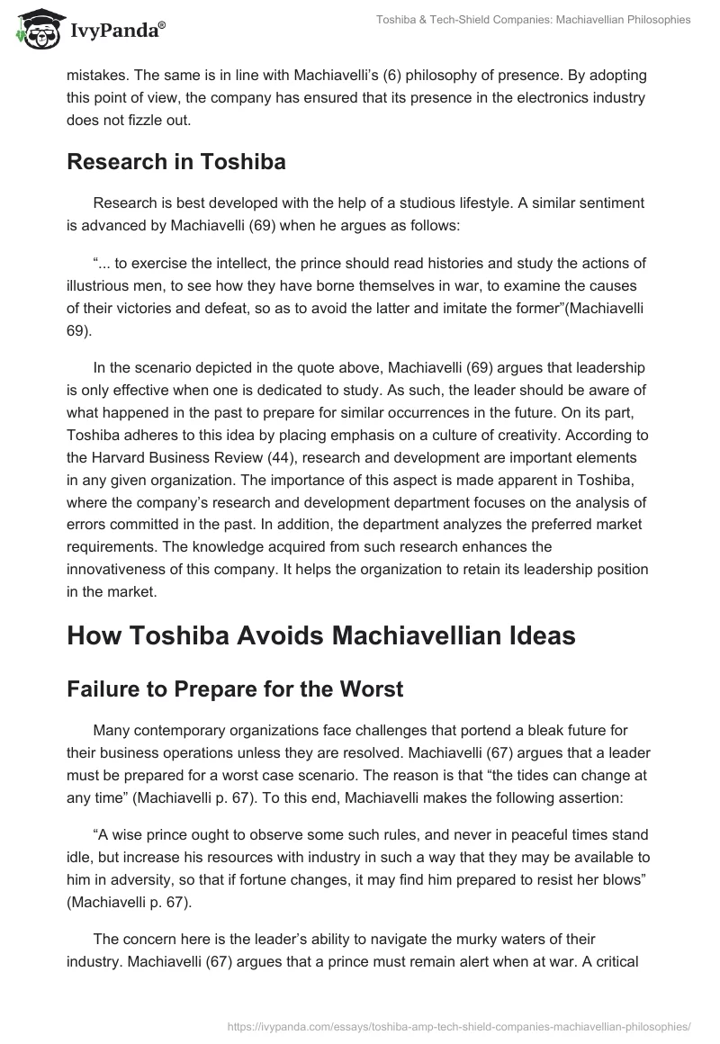 Toshiba & Tech-Shield Companies: Machiavellian Philosophies. Page 3