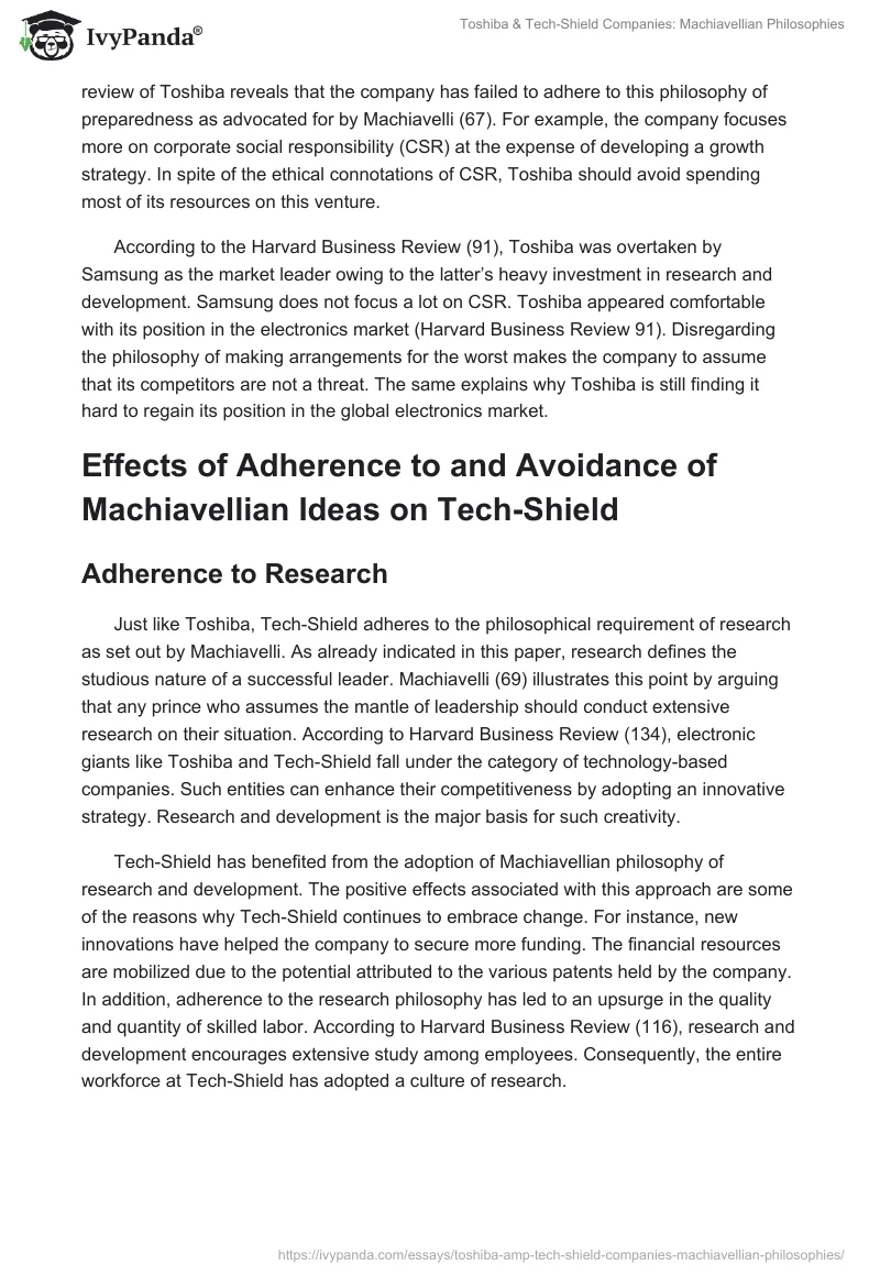 Toshiba & Tech-Shield Companies: Machiavellian Philosophies. Page 4