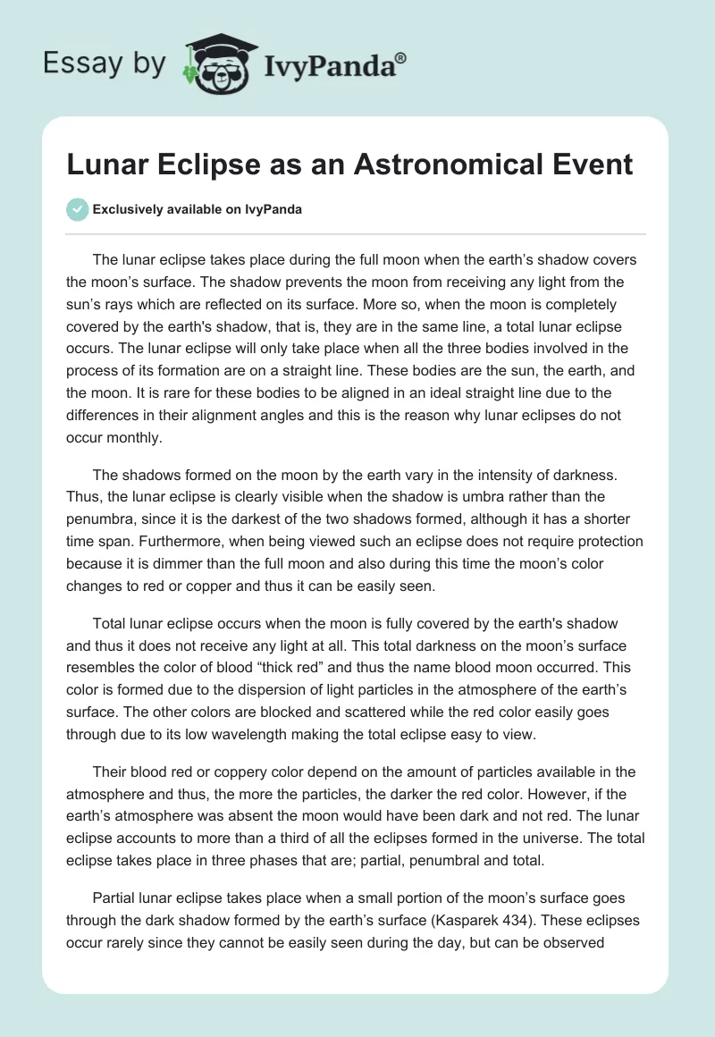 Lunar Eclipse as an Astronomical Event. Page 1