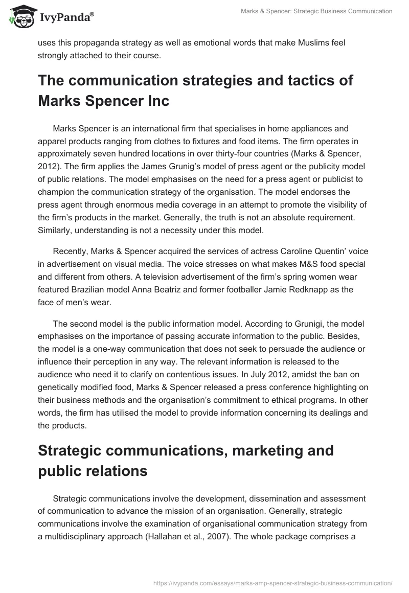 Marks & Spencer: Strategic Business Communication. Page 2