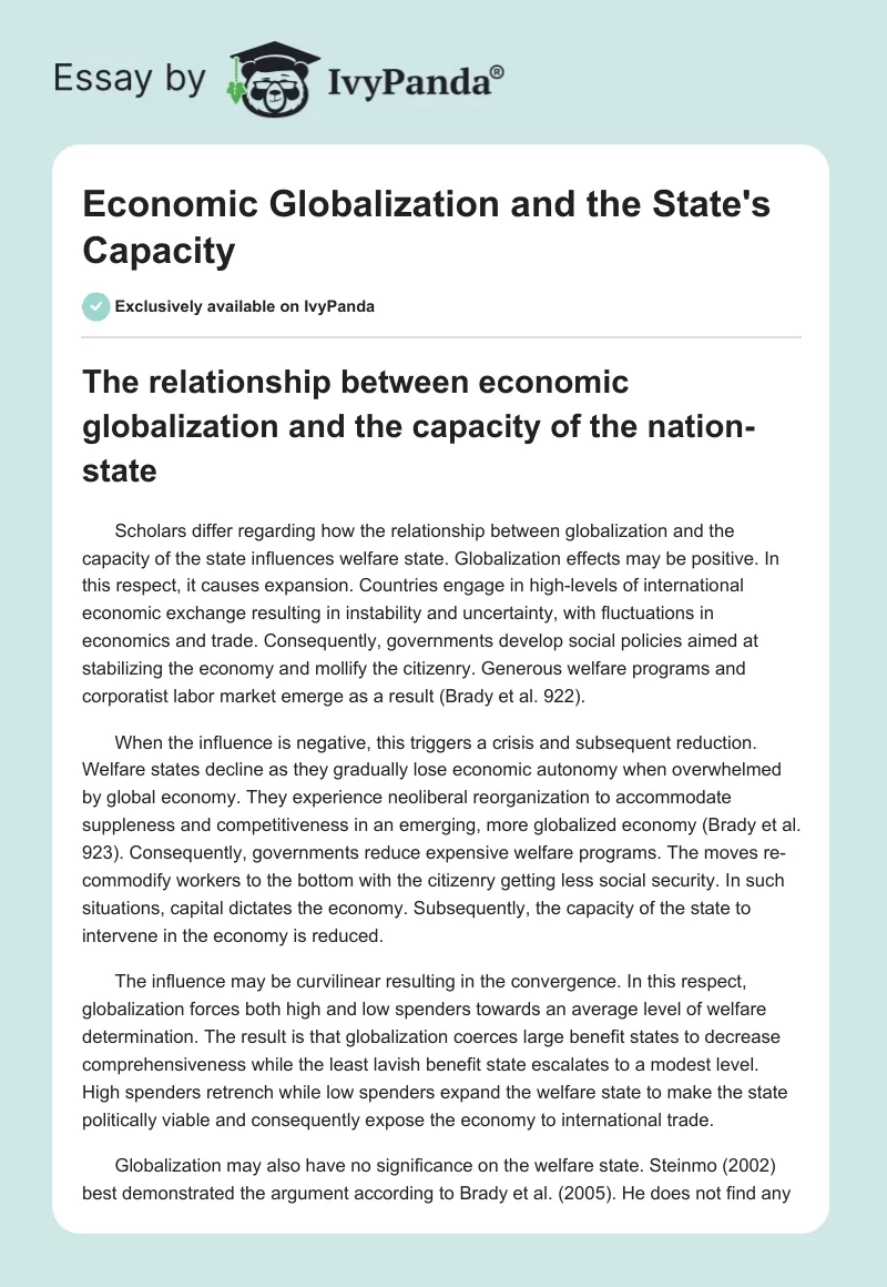Economic Globalization and the State's Capacity. Page 1
