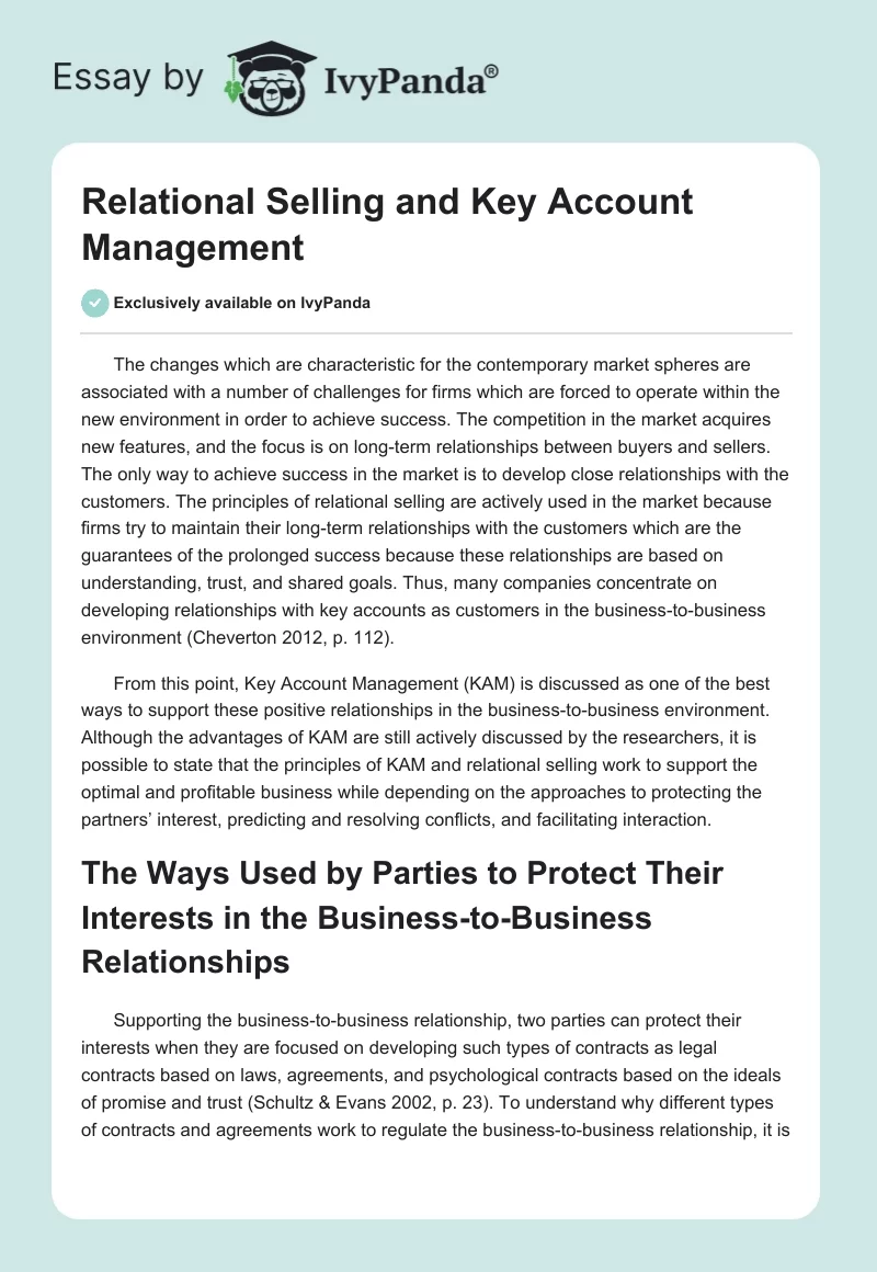 Relational Selling and Key Account Management. Page 1