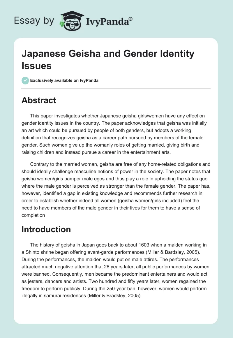 Japanese Geisha and Gender Identity Issues. Page 1