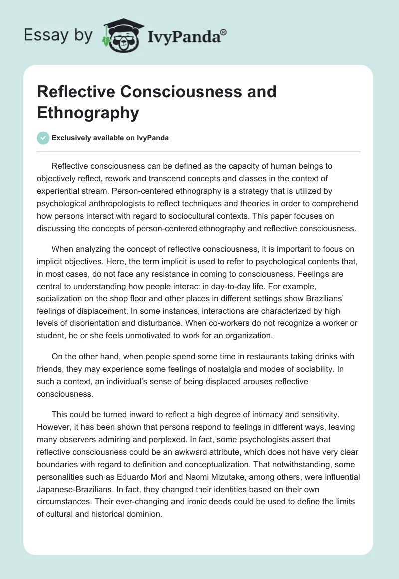 Reflective Consciousness and Ethnography. Page 1