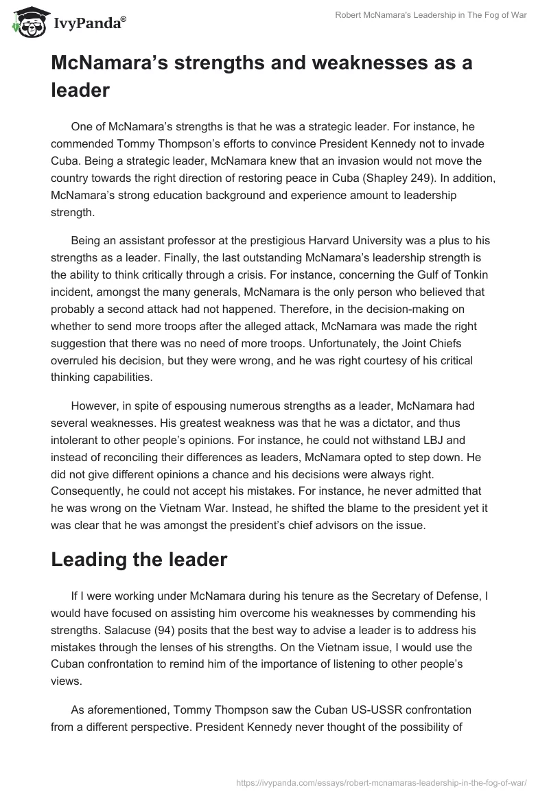 Robert McNamara's Leadership in The Fog of War. Page 2