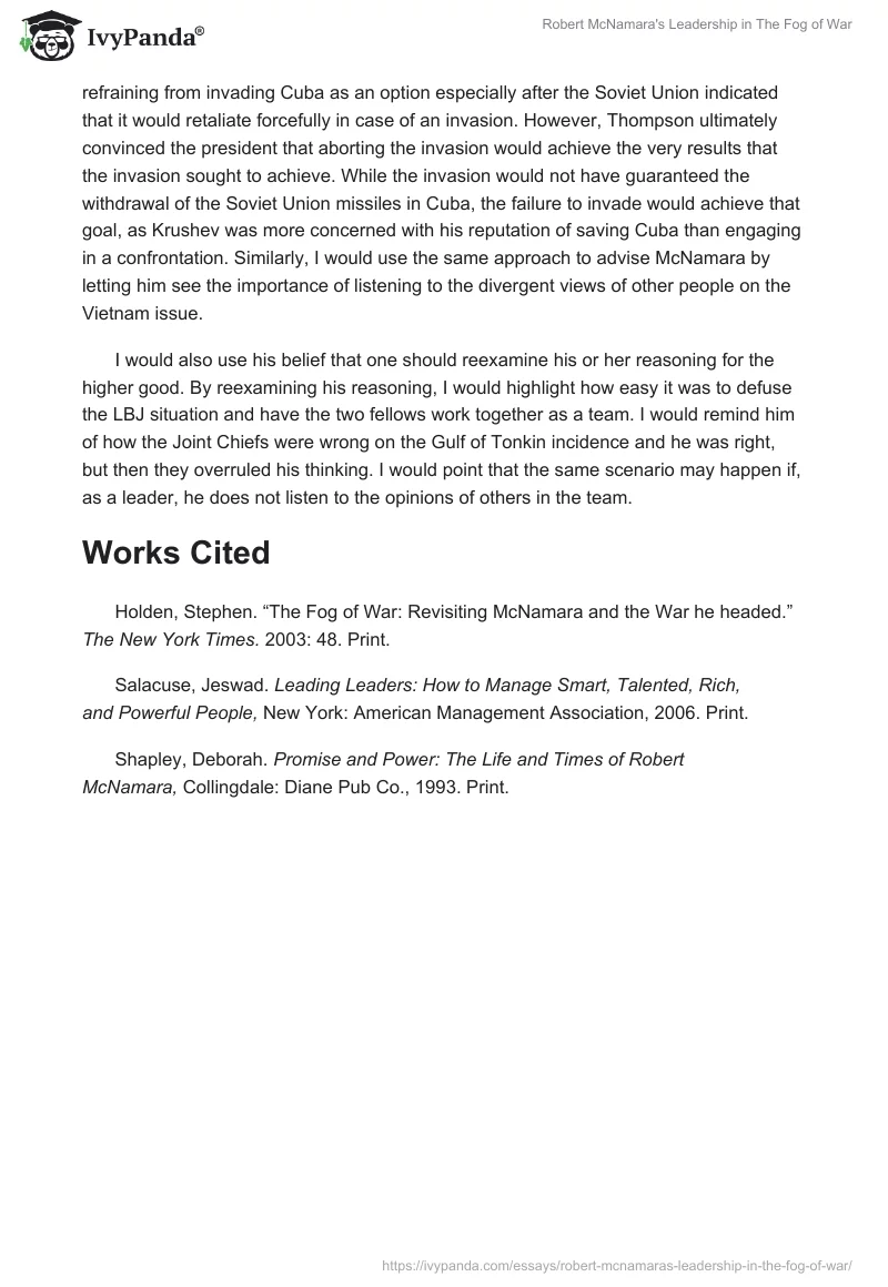 Robert McNamara's Leadership in The Fog of War. Page 3