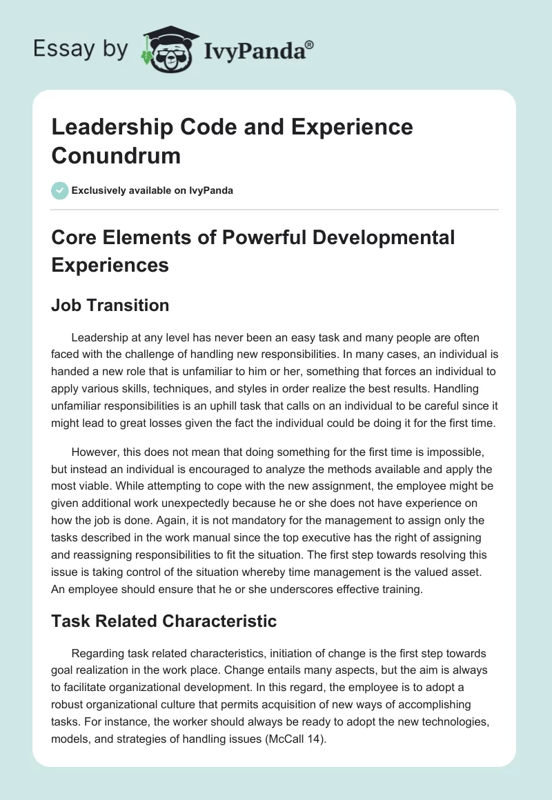 Leadership Code and Experience Conundrum. Page 1