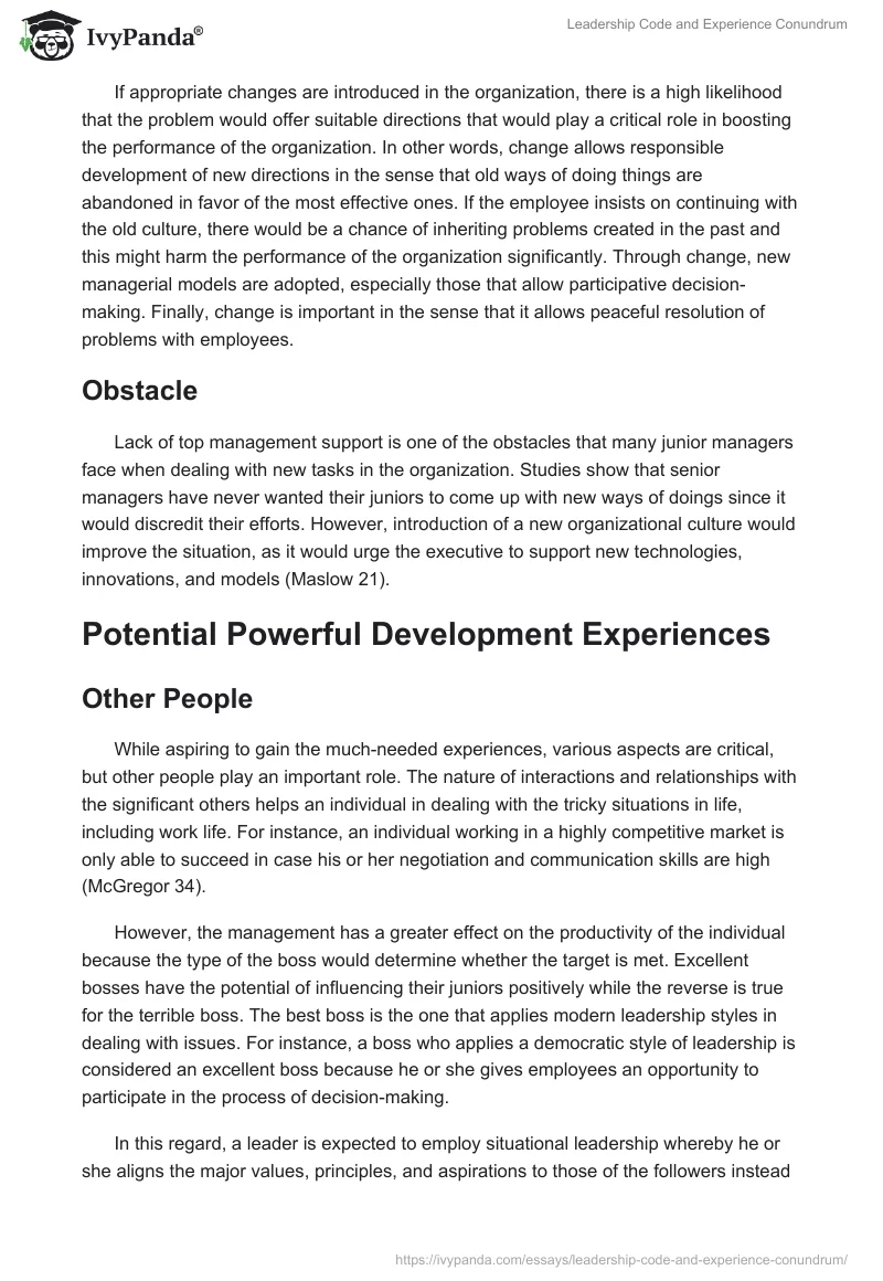 Leadership Code and Experience Conundrum. Page 2
