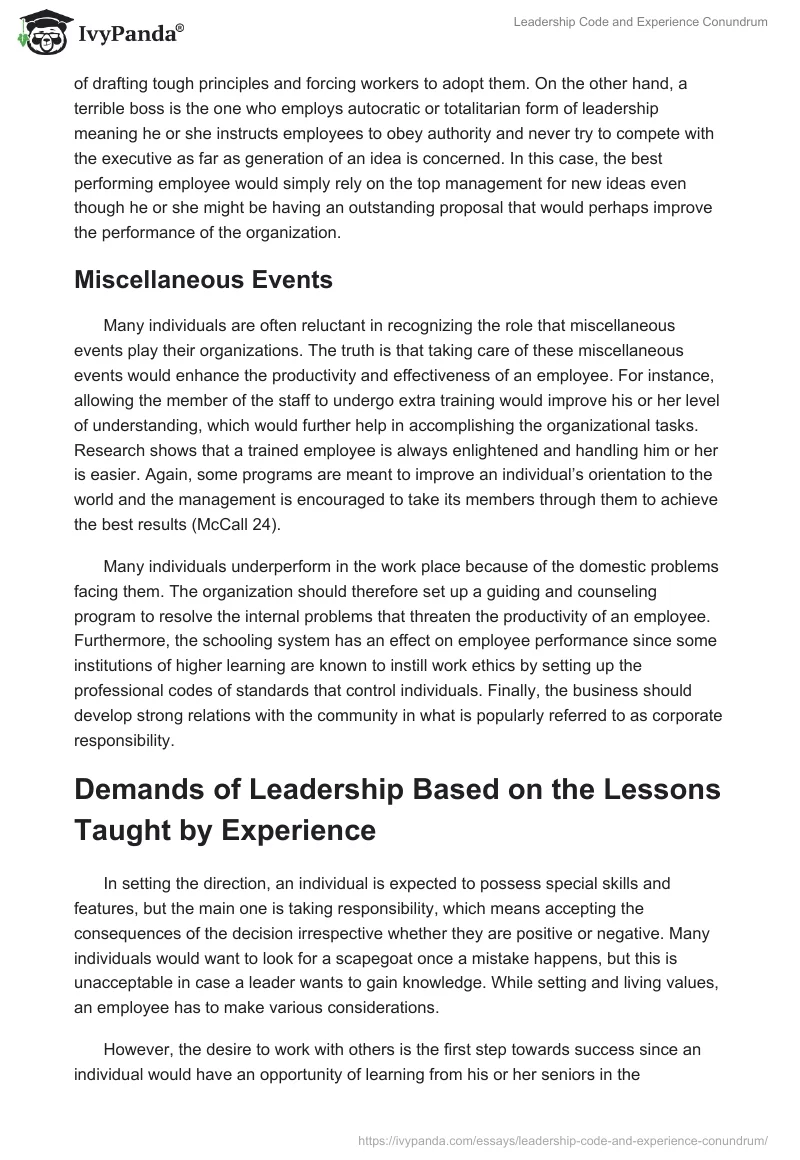 Leadership Code and Experience Conundrum. Page 3