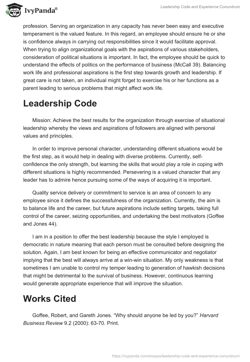 Leadership Code and Experience Conundrum. Page 4