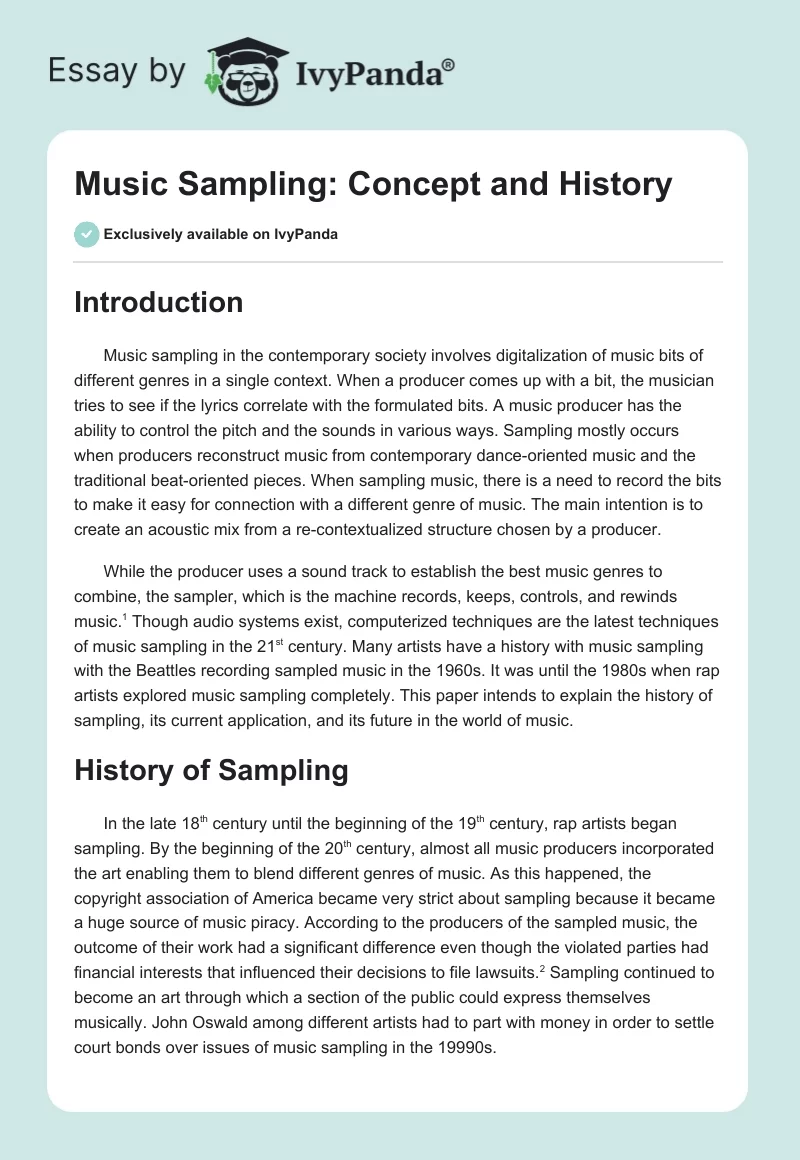 Music Sampling: Concept and History. Page 1