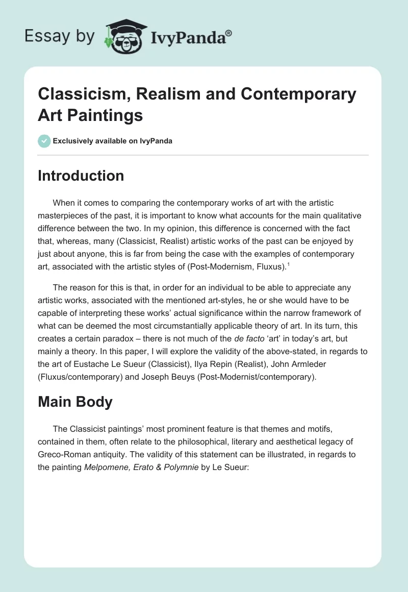 Classicism, Realism and Contemporary Art Paintings. Page 1
