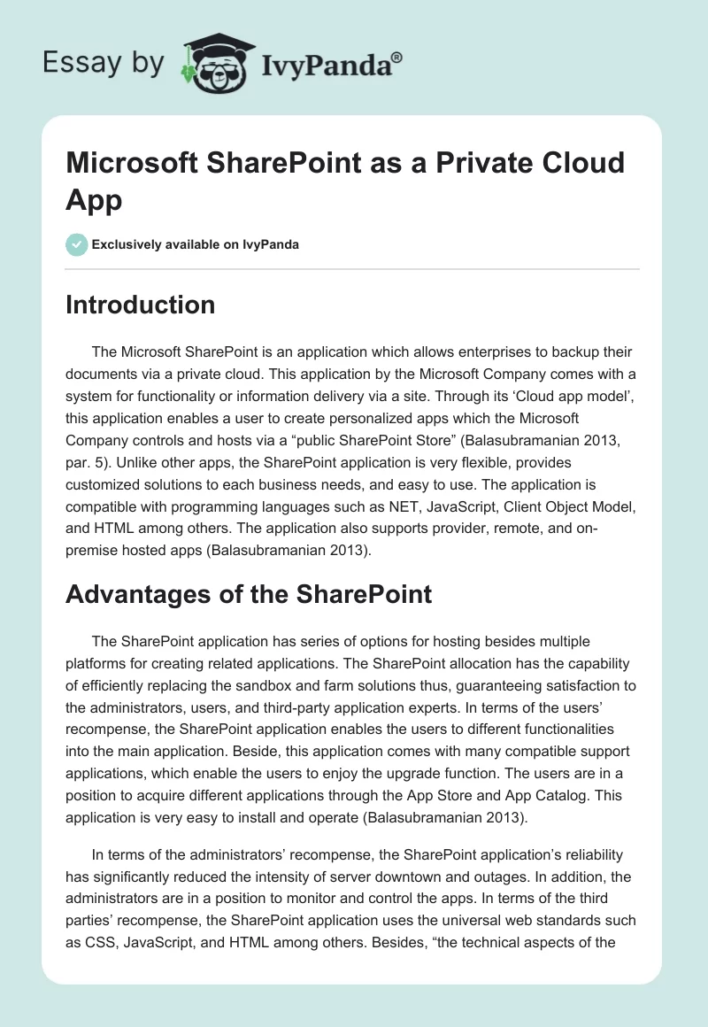 Microsoft SharePoint as a Private Cloud App. Page 1