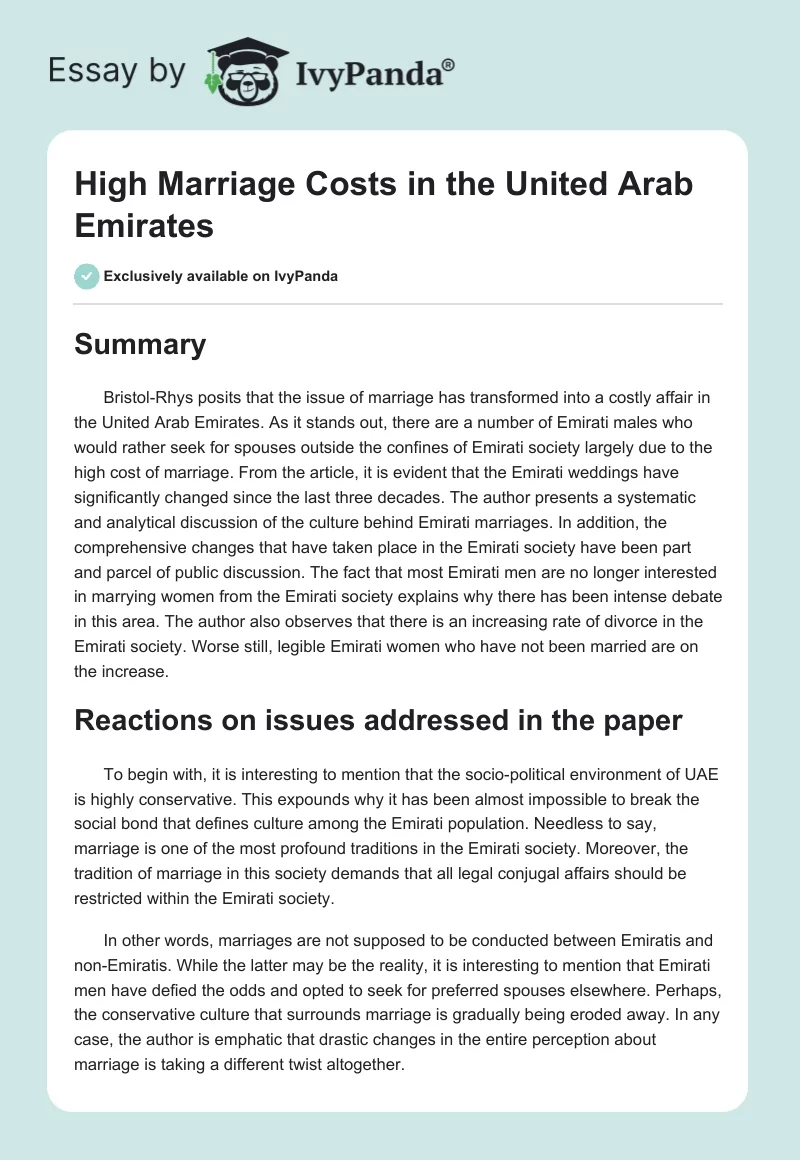 High Marriage Costs in the United Arab Emirates. Page 1