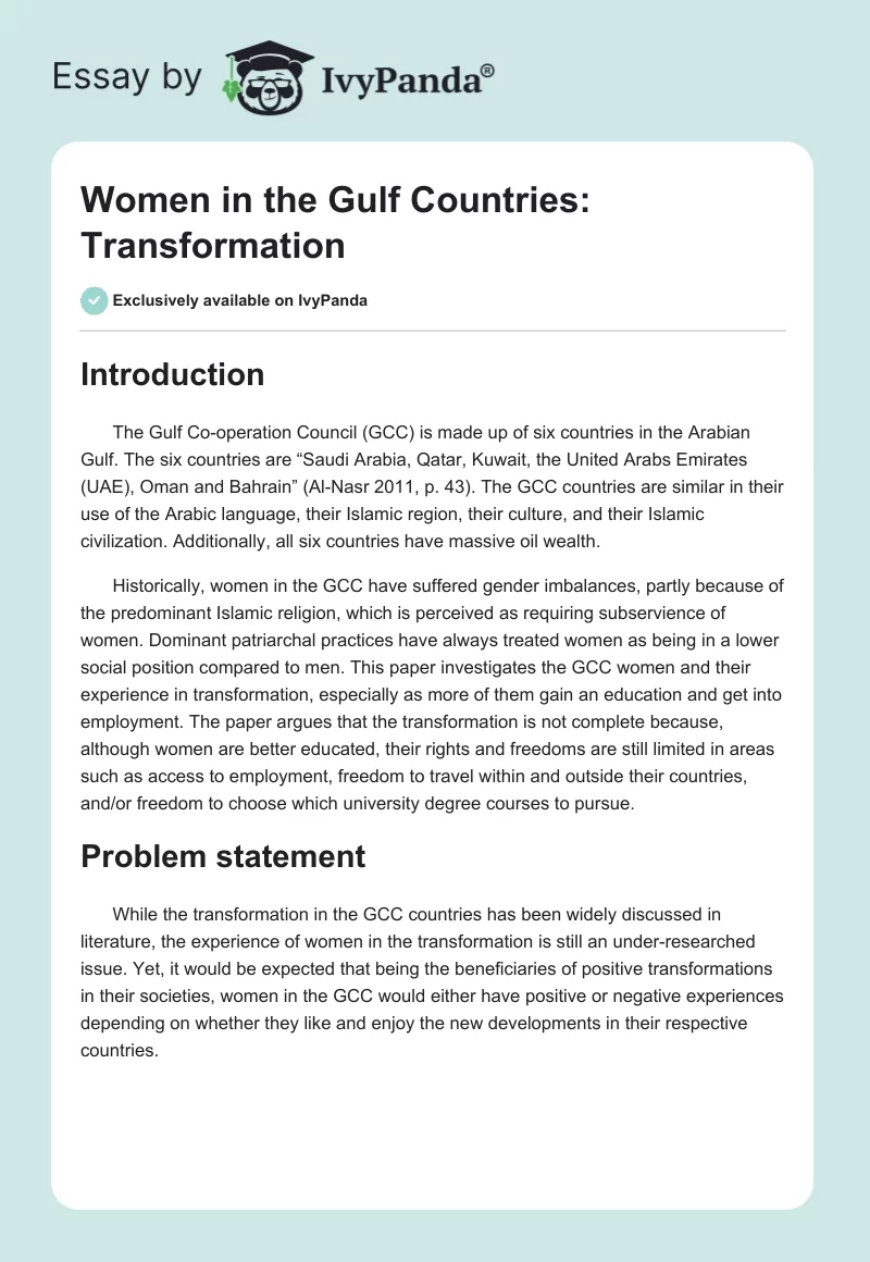 Women in the Gulf Countries: Transformation. Page 1