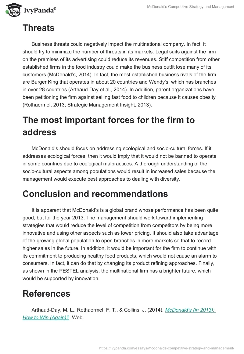 McDonald’s Competitive Strategy and Management. Page 4