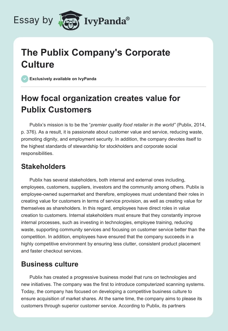 The Publix Company's Corporate Culture. Page 1