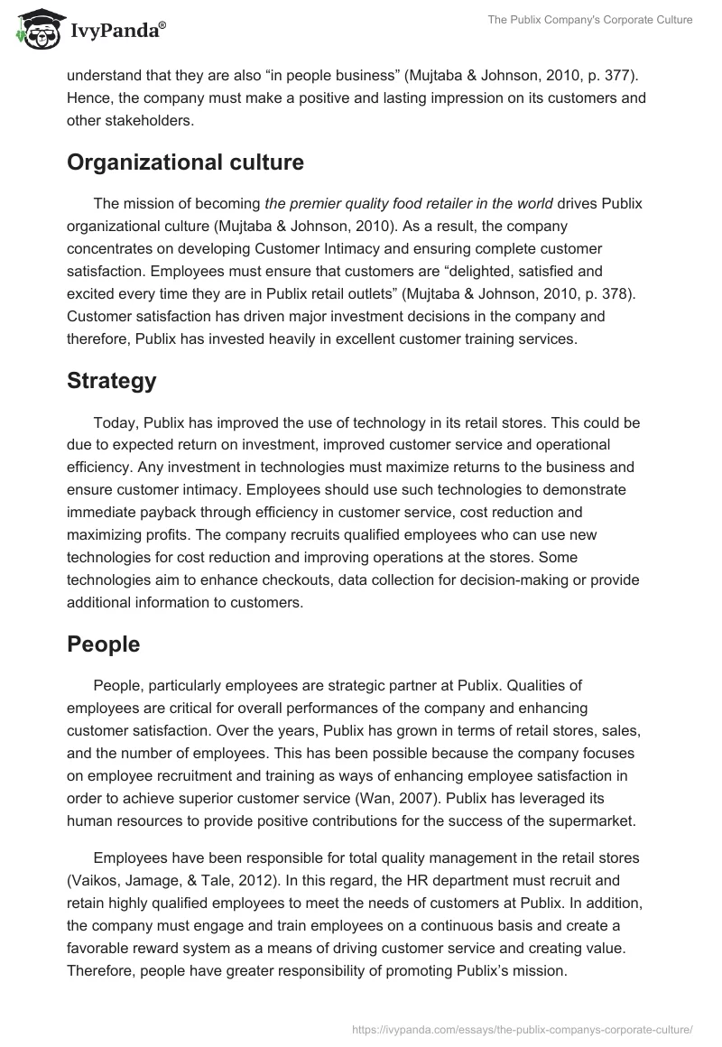 The Publix Company's Corporate Culture. Page 2