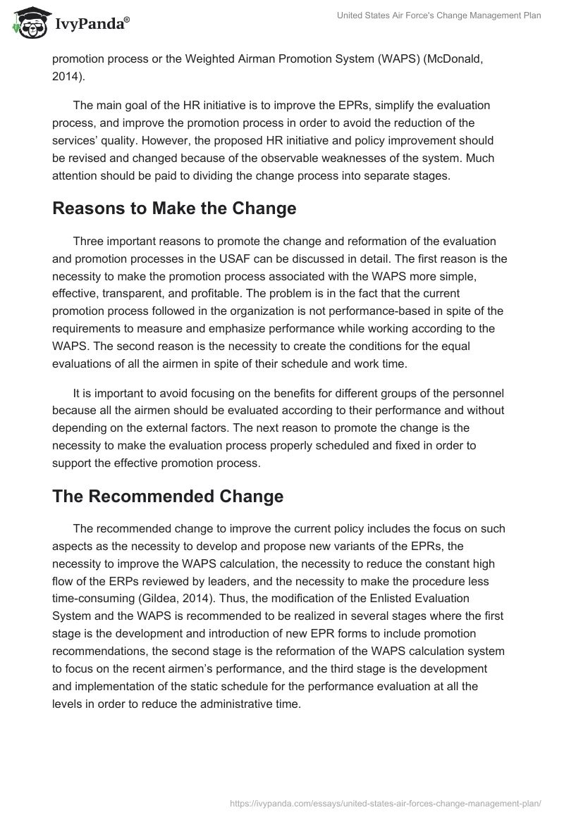 United States Air Force's Change Management Plan. Page 2