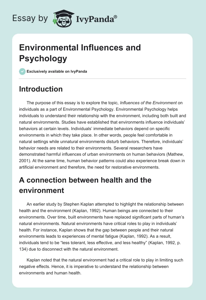 Environmental Influences and Psychology. Page 1