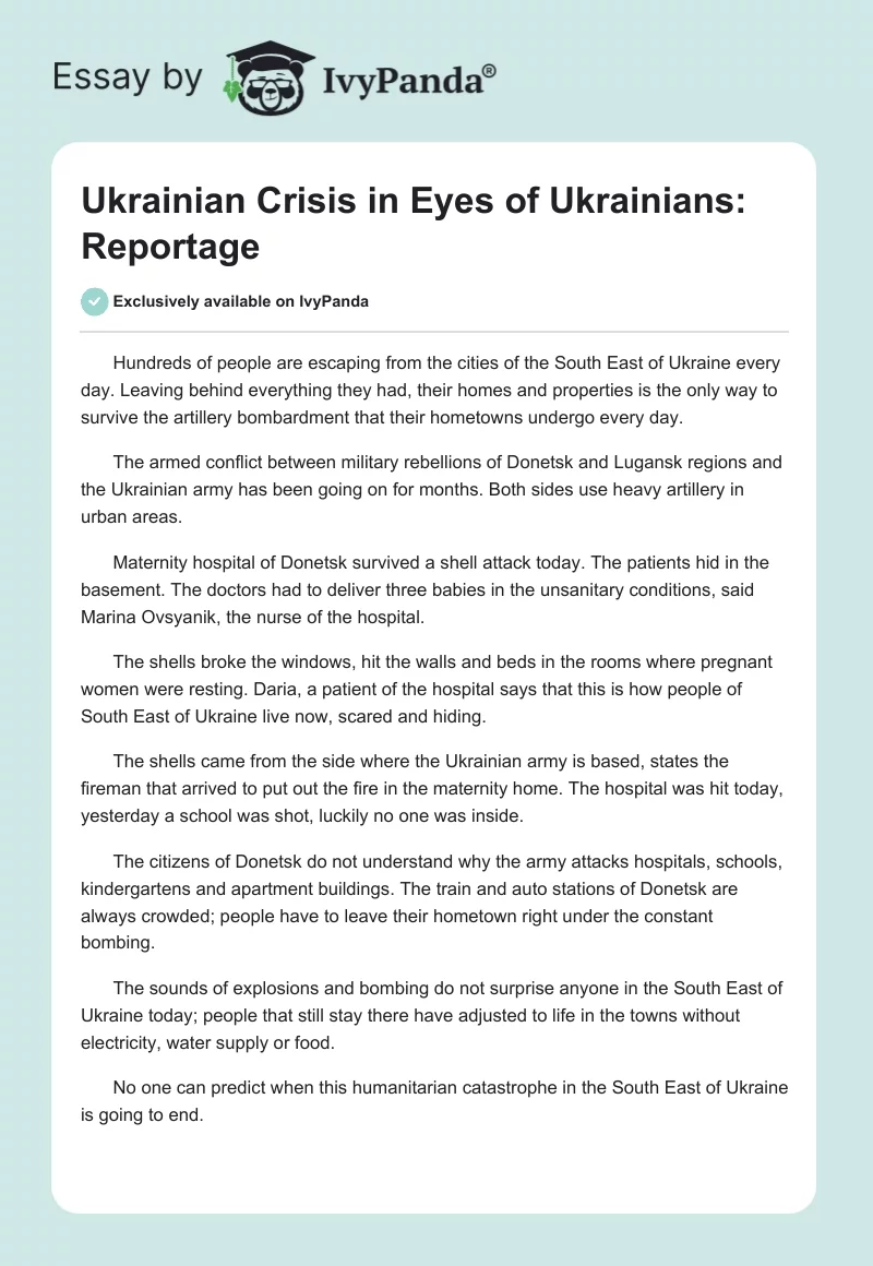 Ukrainian Crisis in Eyes of Ukrainians: Reportage. Page 1