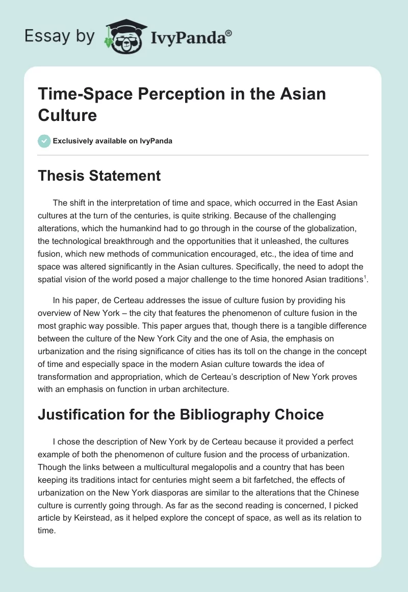 Time-Space Perception in the Asian Culture. Page 1