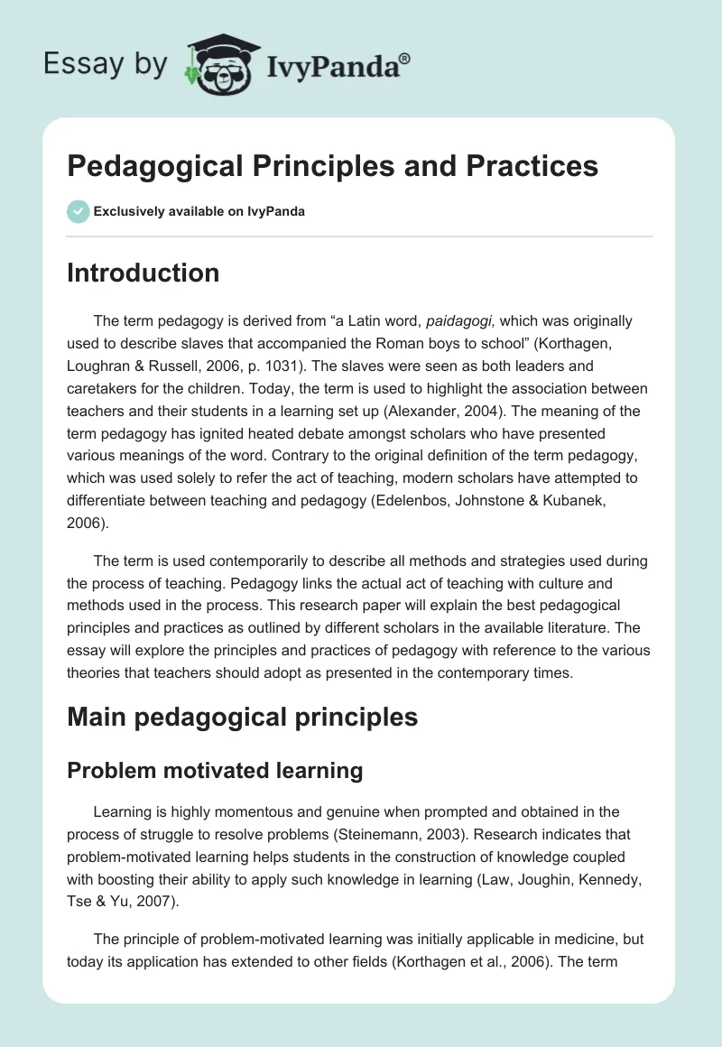 Pedagogical Principles and Practices. Page 1