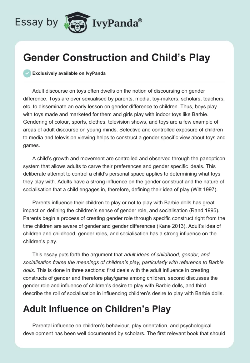 Gender Construction and Child’s Play. Page 1