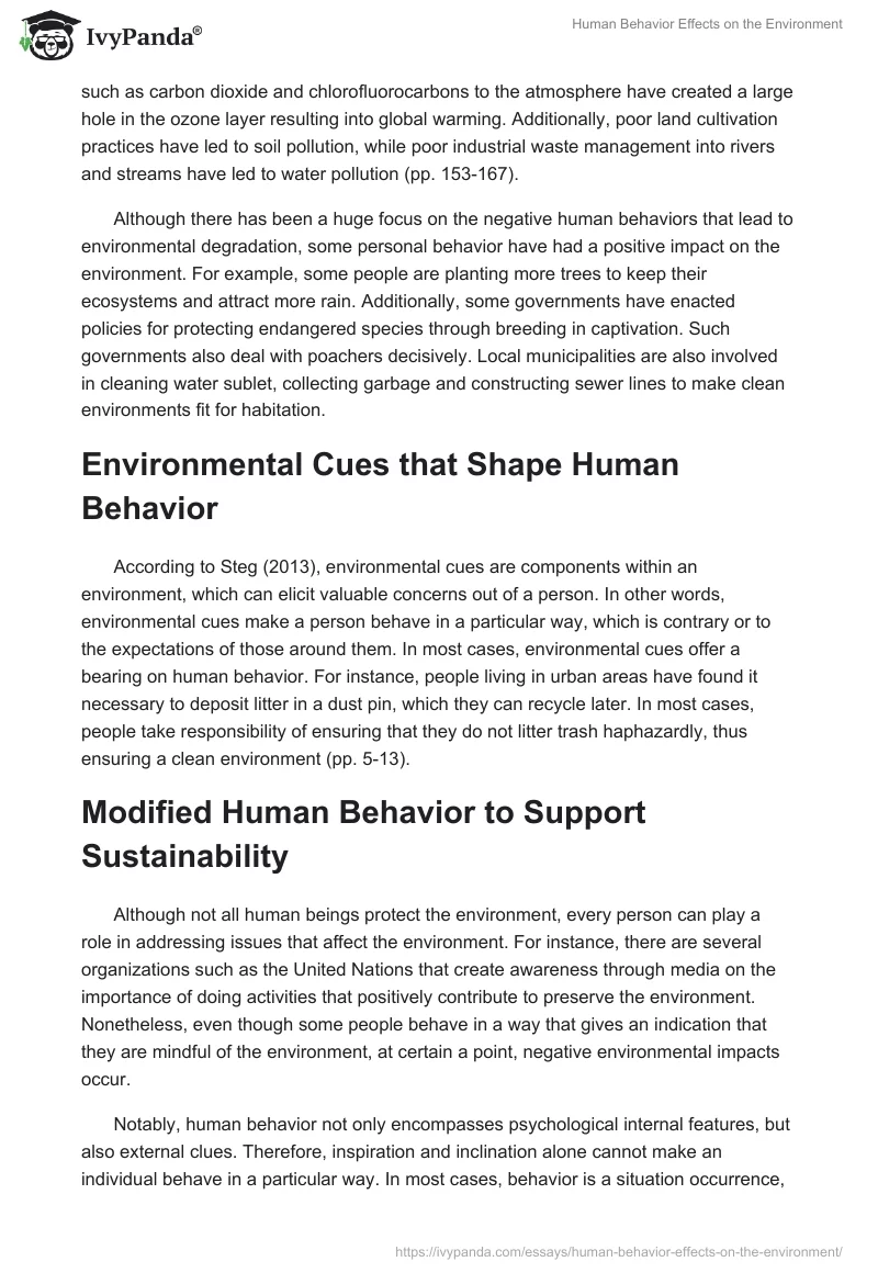Human Behavior Effects on the Environment. Page 2