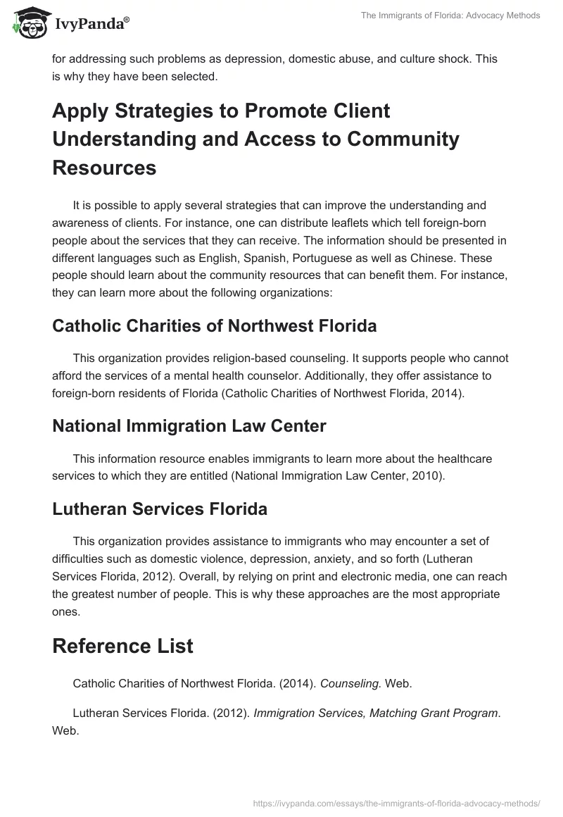 The Immigrants of Florida: Advocacy Methods. Page 3