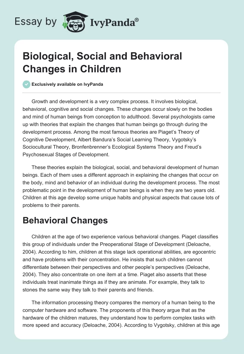 Biological, Social and Behavioral Changes in Children. Page 1
