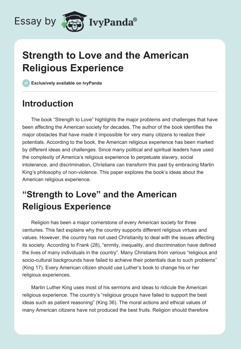 "Strength to Love" and the American Religious Experience. Page 1